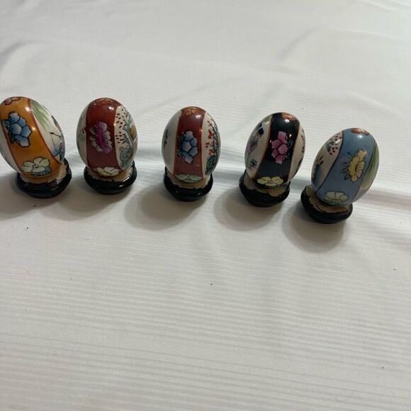 Lot Of 5 Vintage Ceramic Hand Painted Asian Japanese Eggs - Picture 7 of 7